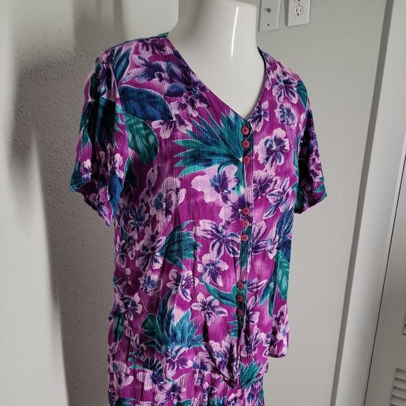California Krush Vintage Top & Shorts 2 Piece Purple Floral Outfit Set ~ Sz PM - Picture 3 of 6